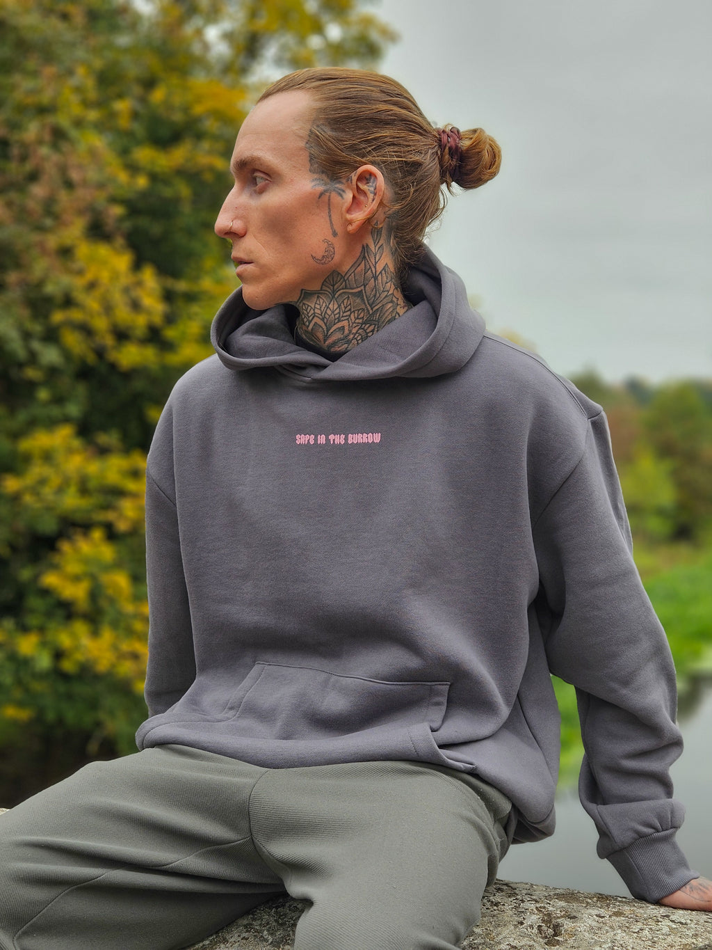 SITB Unisex Boxy Hoodie Dark Grey & Baby Pink