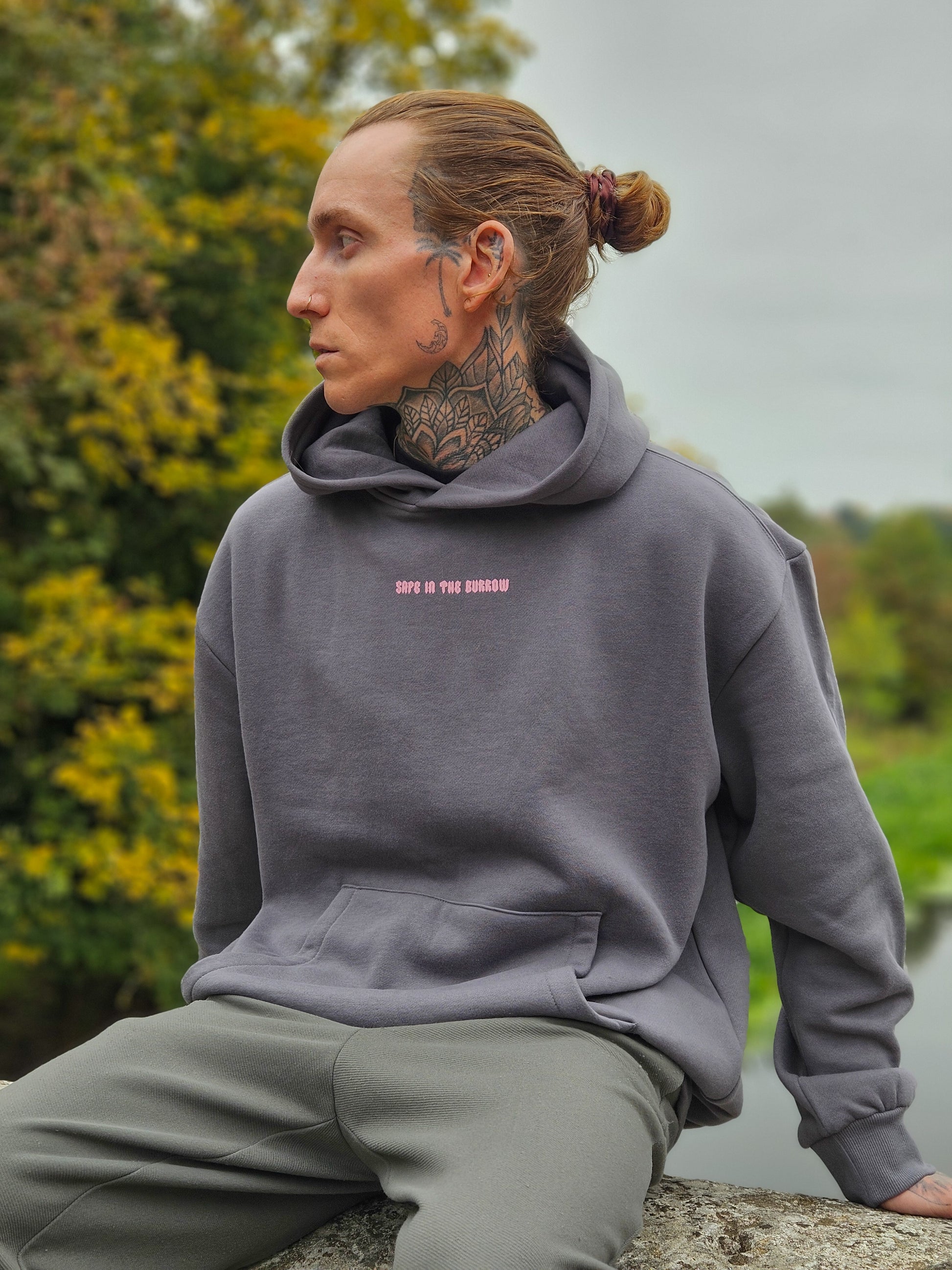 SITB Unisex Boxy Hoodie Dark Grey & Baby Pink
