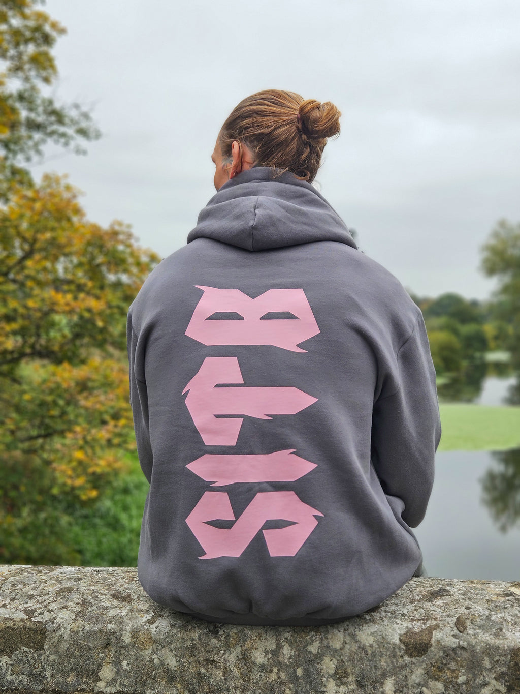 SITB Unisex Boxy Hoodie Dark Grey & Baby Pink