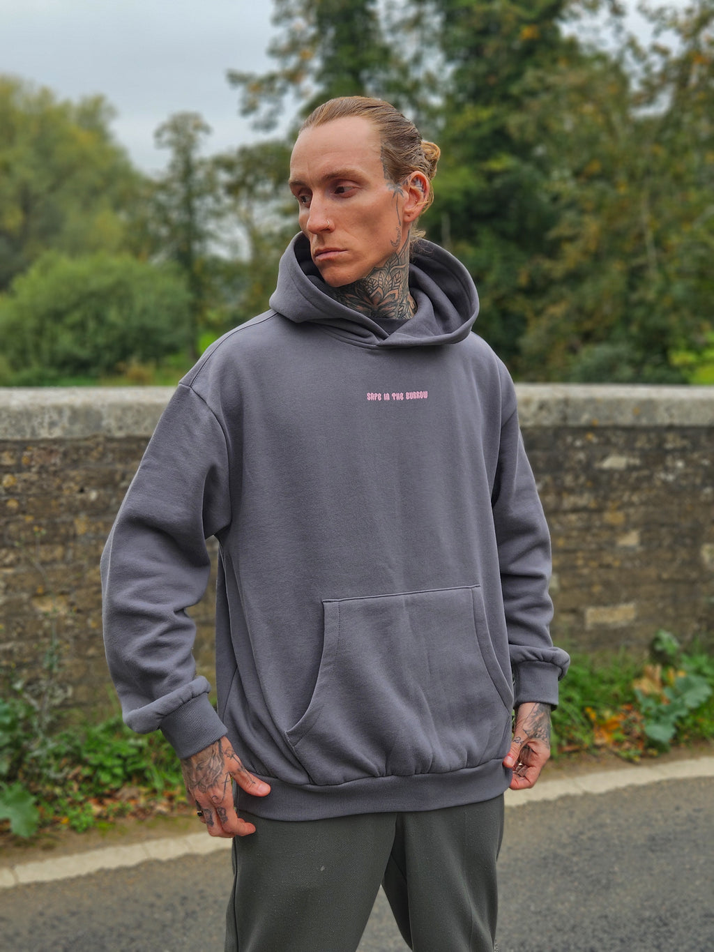 SITB Unisex Boxy Hoodie Dark Grey & Baby Pink