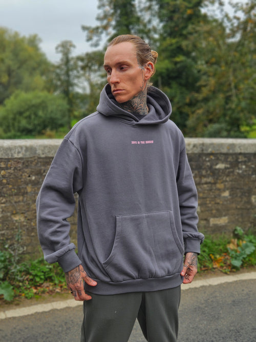 SITB Unisex Boxy Hoodie Dark Grey & Baby Pink