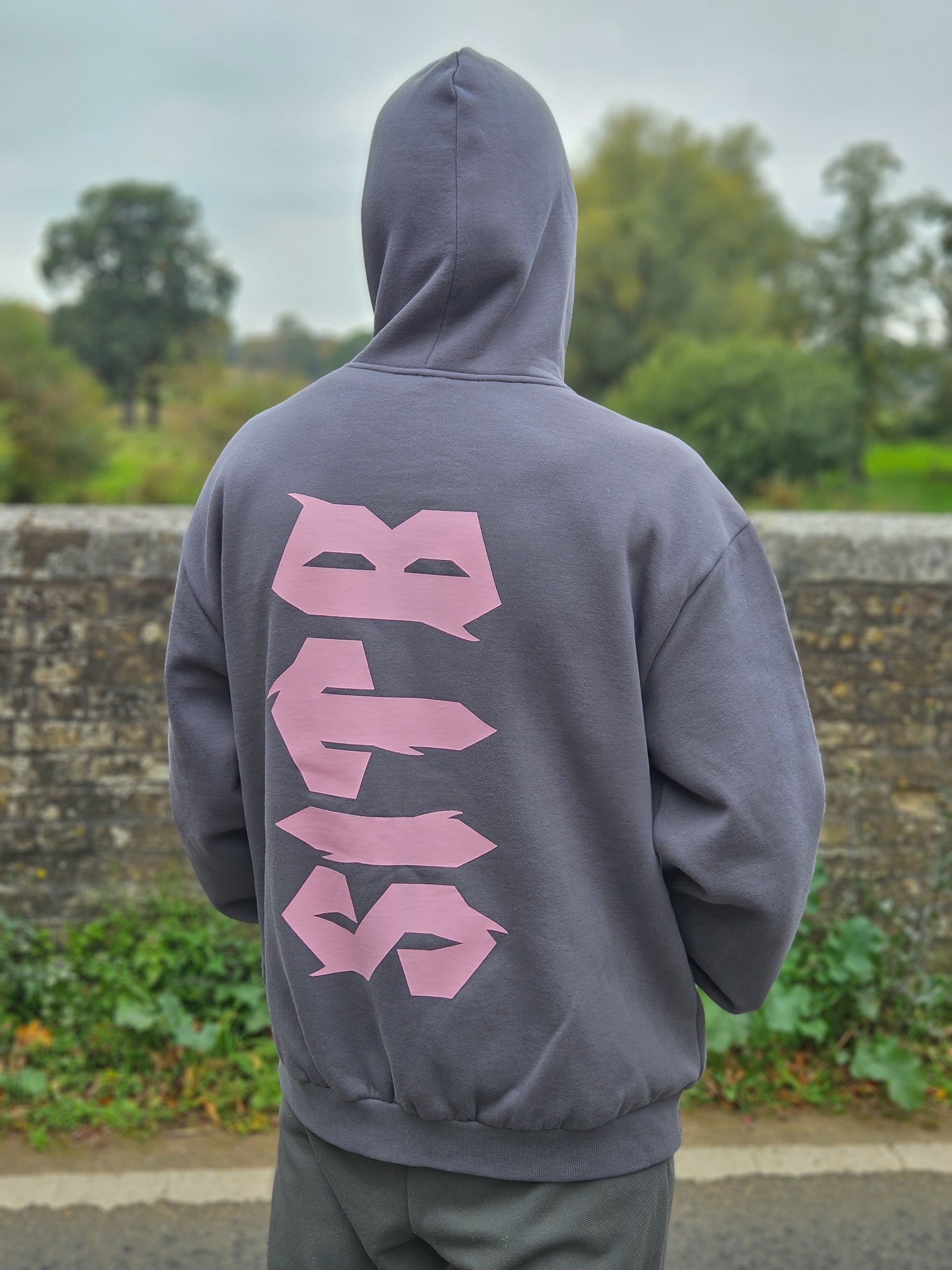 SITB Unisex Boxy Hoodie Dark Grey & Baby Pink