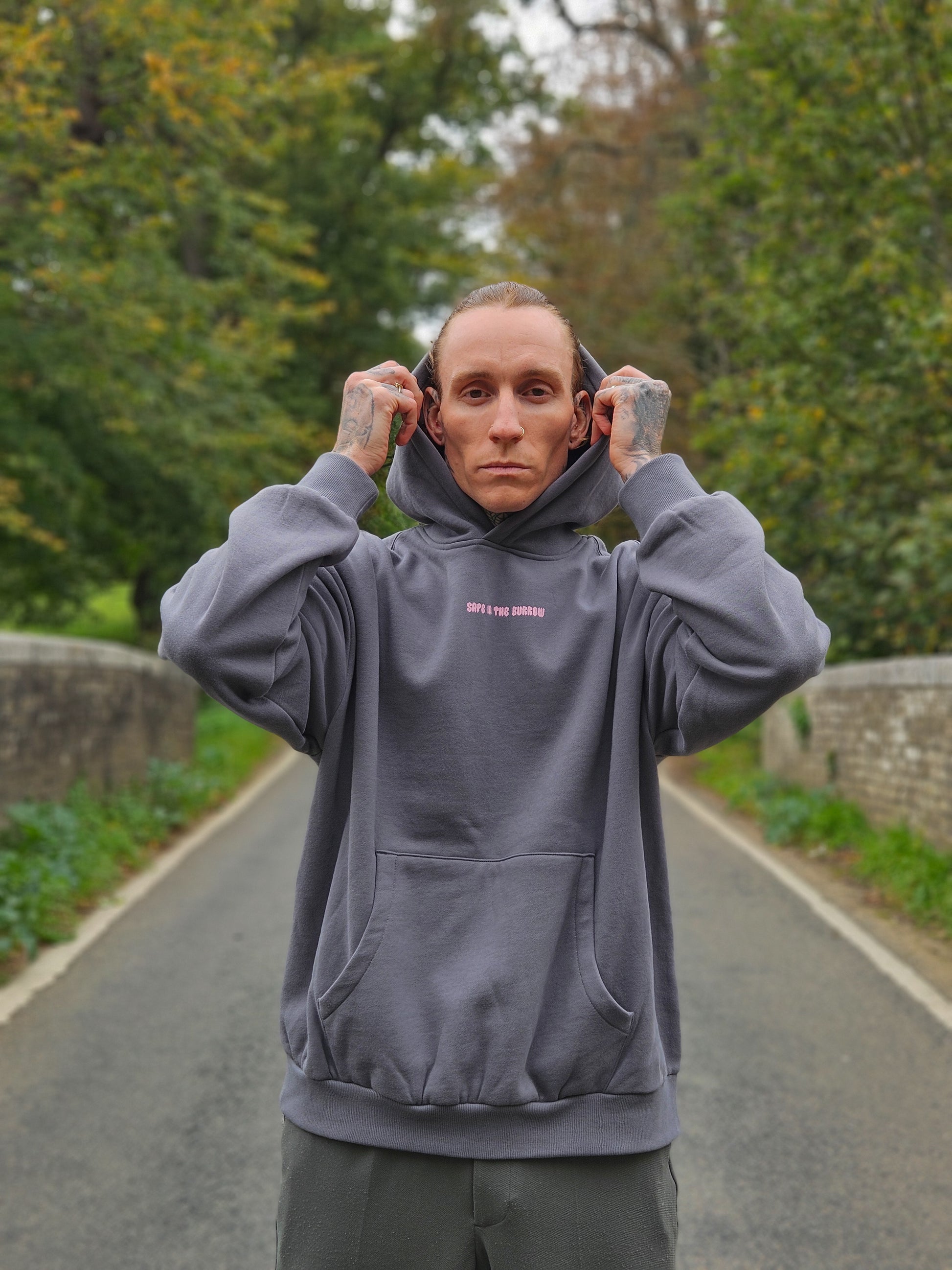 SITB Unisex Boxy Hoodie Dark Grey & Baby Pink