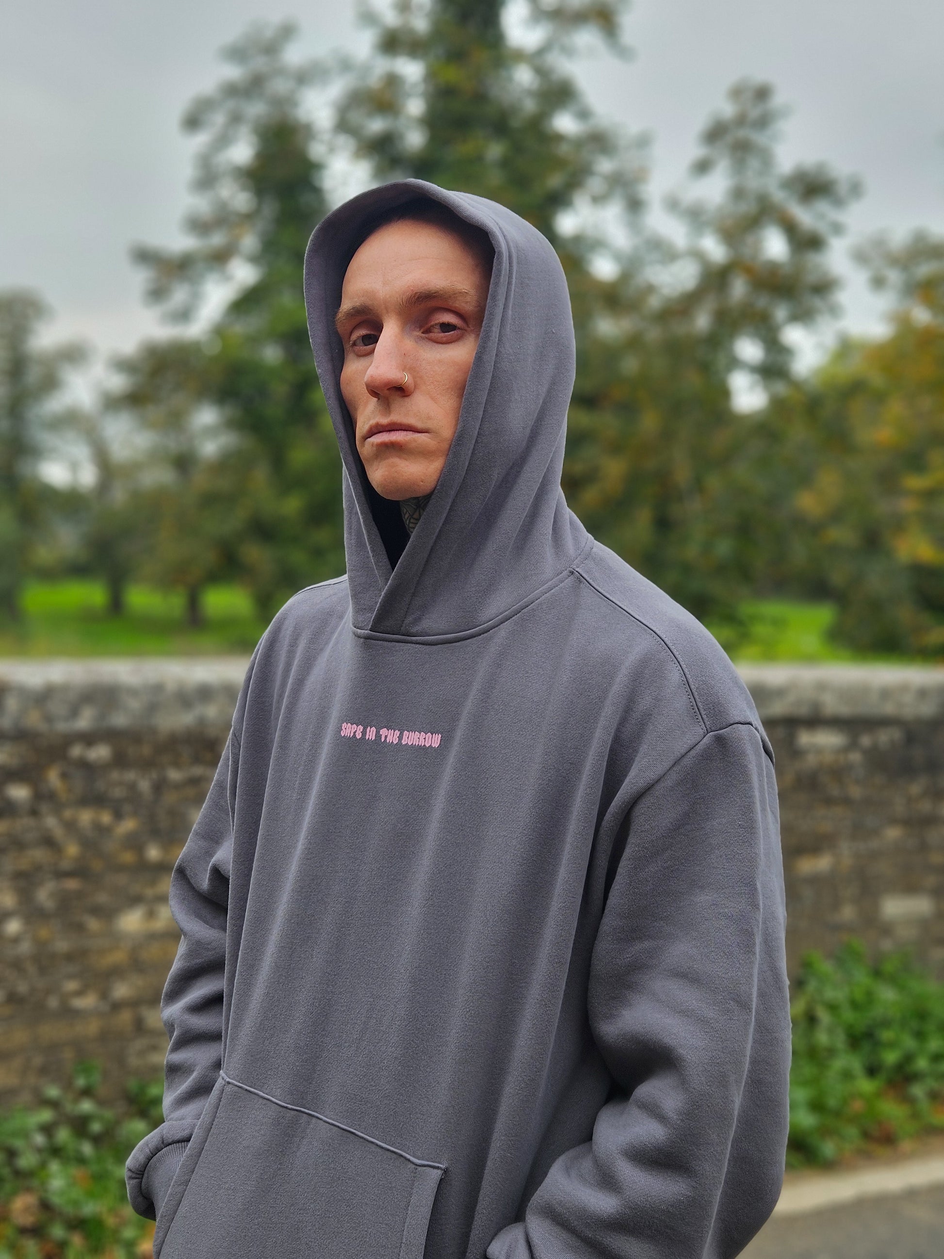 SITB Unisex Boxy Hoodie Dark Grey & Baby Pink