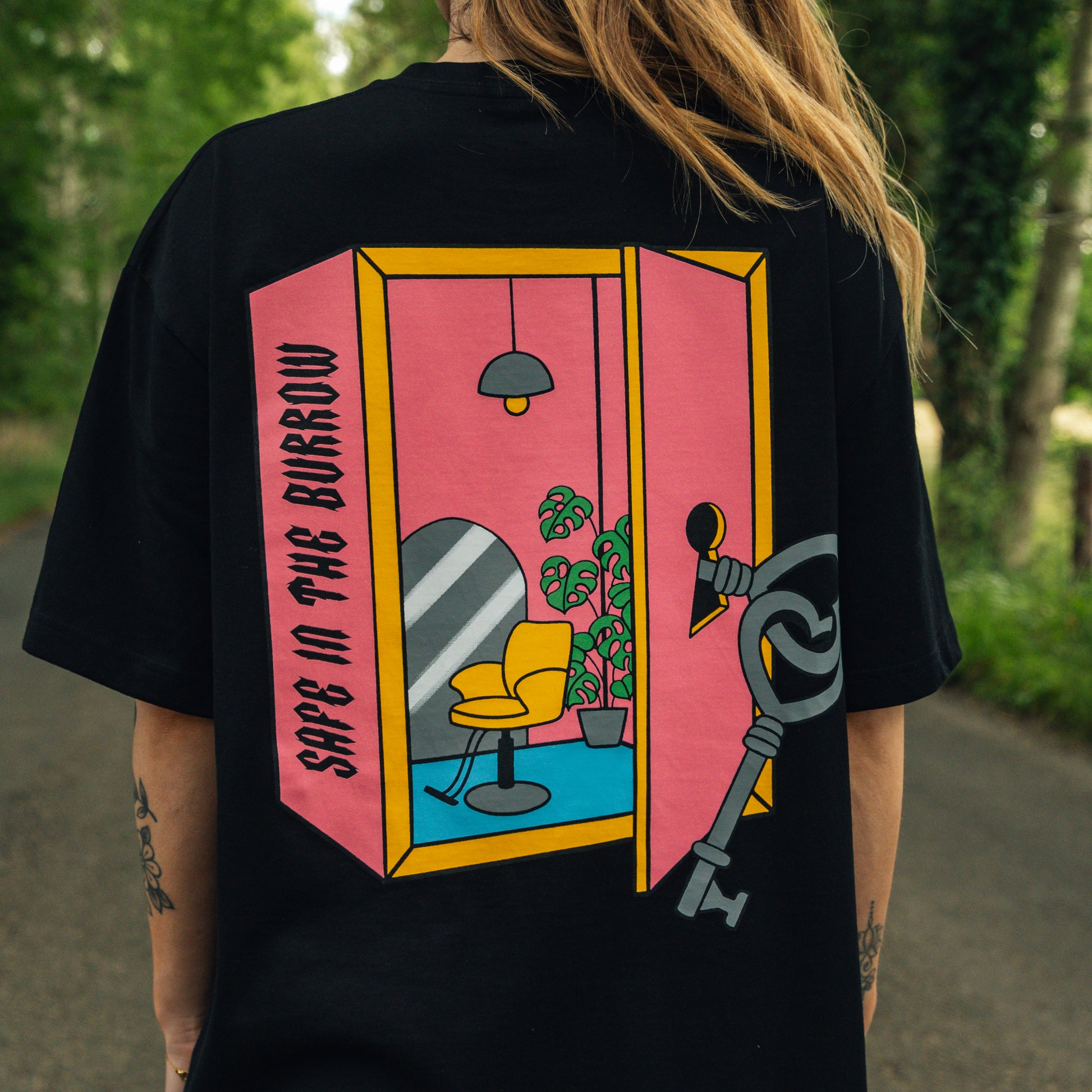 Safe In The Burrow Oversized Unisex T-Shirt - Black & Pink | 100% Cotton