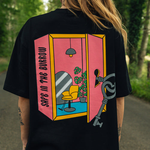 Safe In The Burrow Oversized Unisex T-Shirt - Black & Pink | 100% Cotton