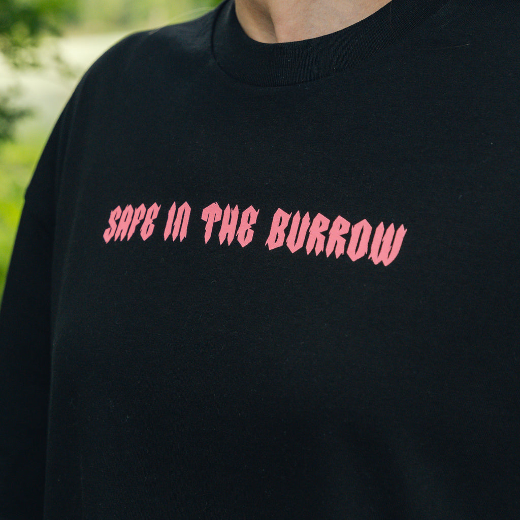 Safe In The Burrow Oversized Unisex T-Shirt - Black & Pink | 100% Cotton