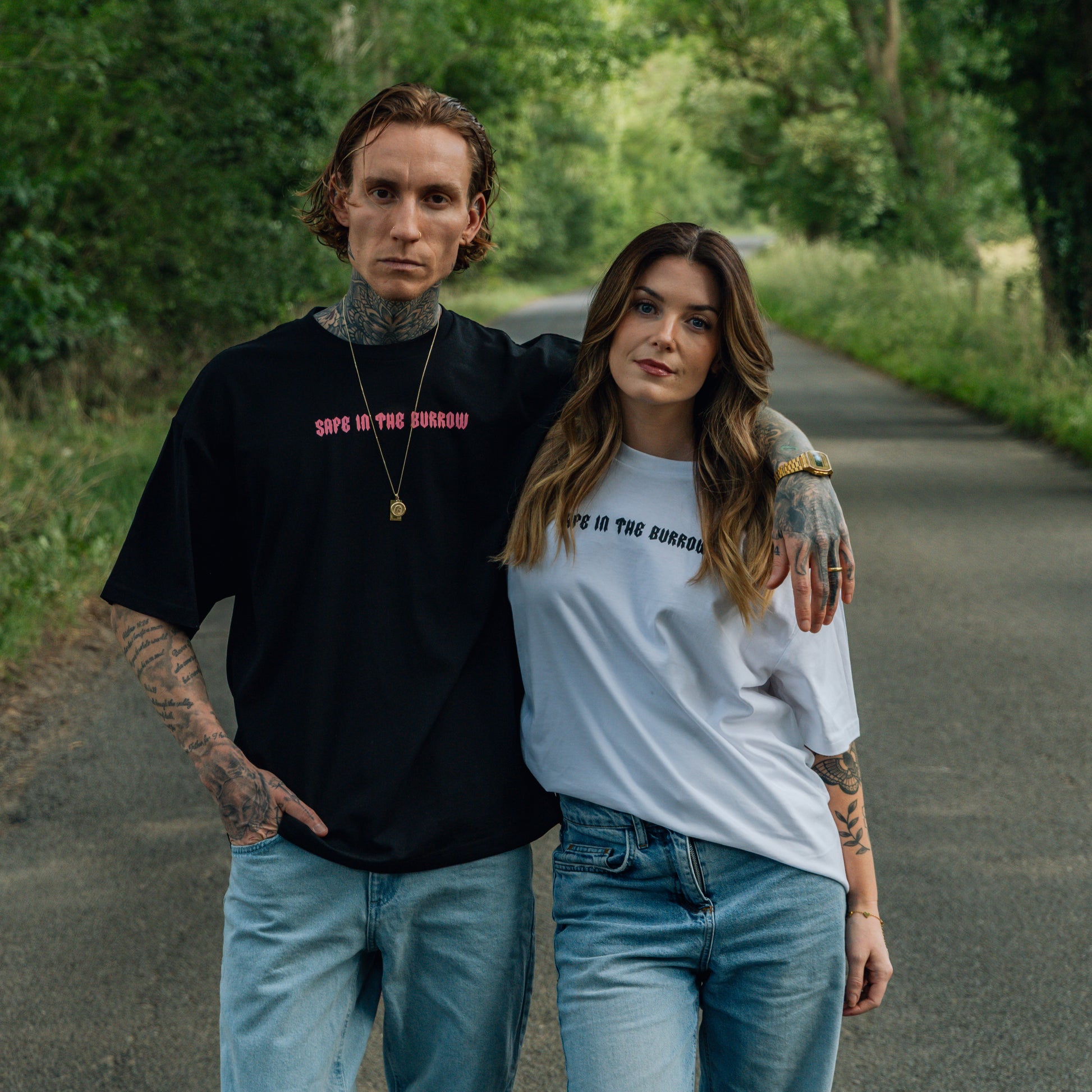 Safe In The Burrow Oversized Unisex T-Shirt - Black & Pink | 100% Cotton