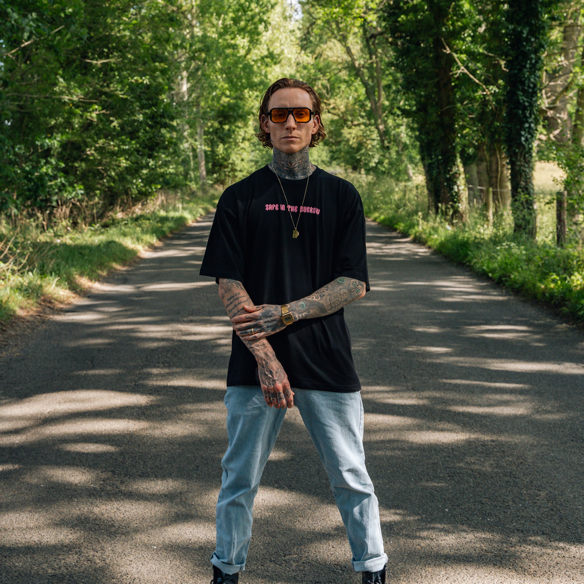 Safe In The Burrow Oversized Unisex T-Shirt - Black & Pink | 100% Cotton