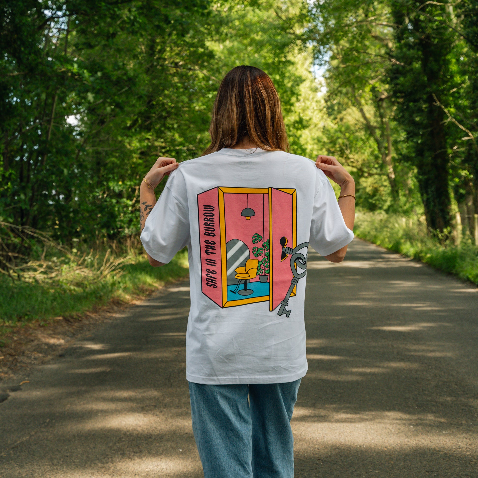 Safe In The Burrow Oversized Unisex T-Shirt - White & Pink | 100% Cotton