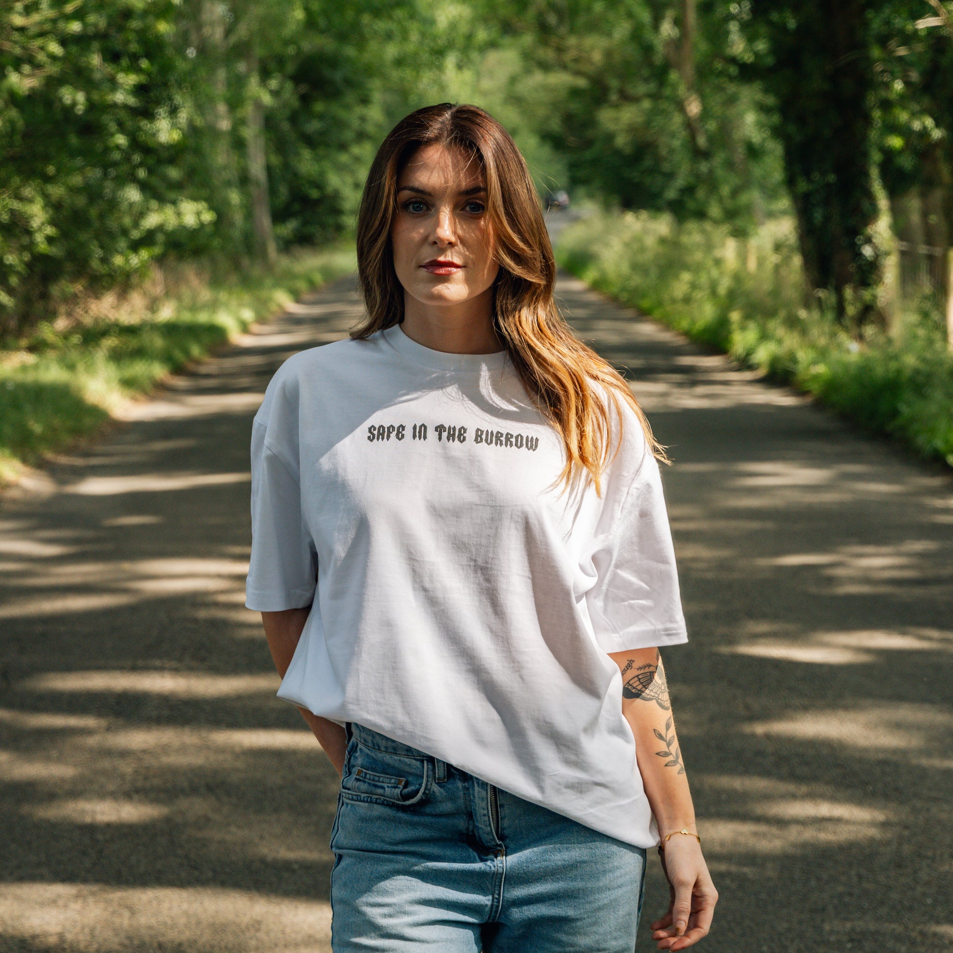 Safe In The Burrow Oversized Unisex T-Shirt - White & Pink | 100% Cotton