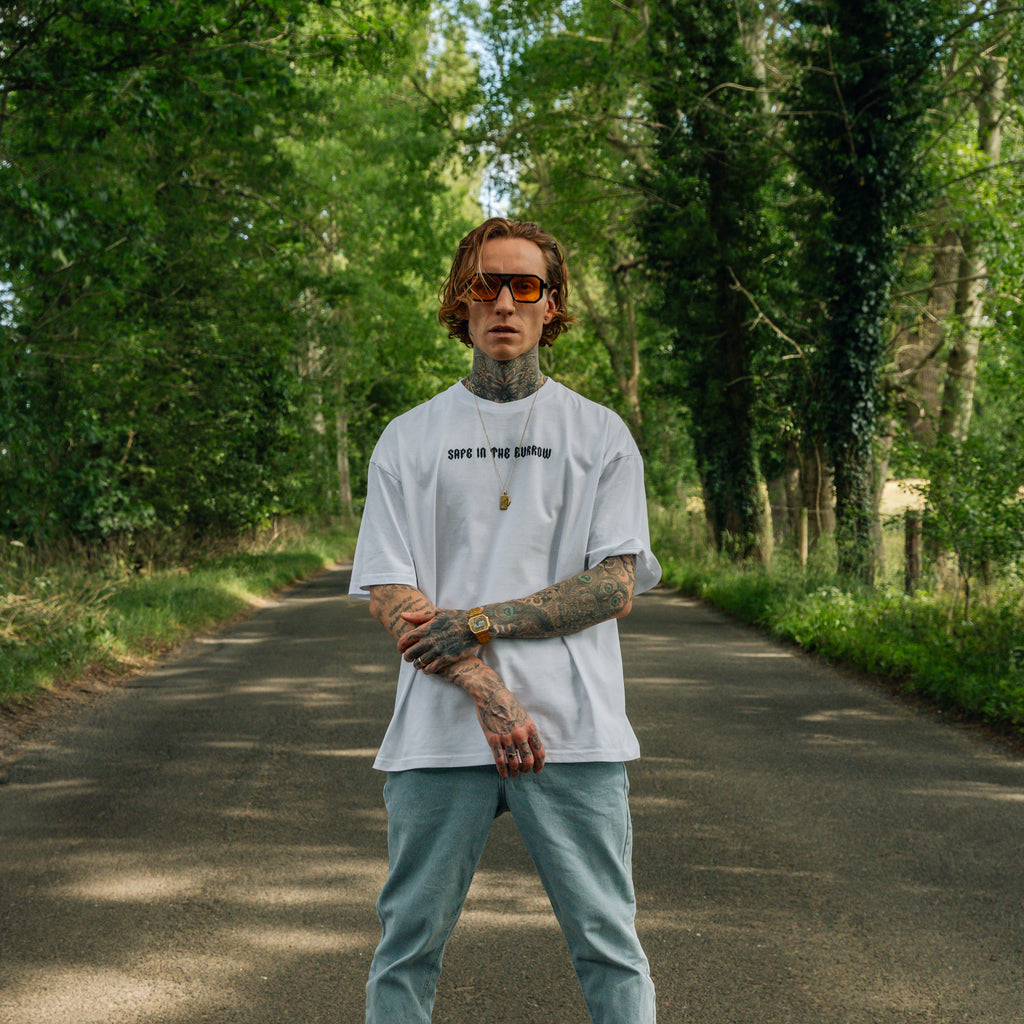 Safe In The Burrow Oversized Unisex T-Shirt - White & Pink | 100% Cotton